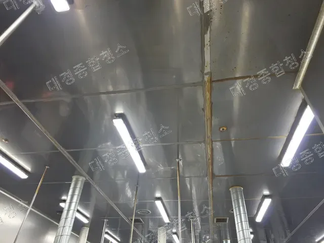 이음새에 녹이 낀 스테인리스 천장 오염 상태