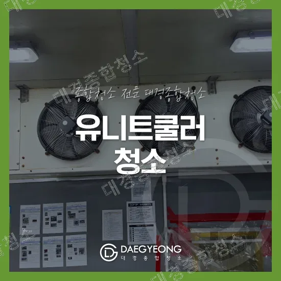 천장에 설치된 3구 유니트쿨러 청소 작업 대표 사진