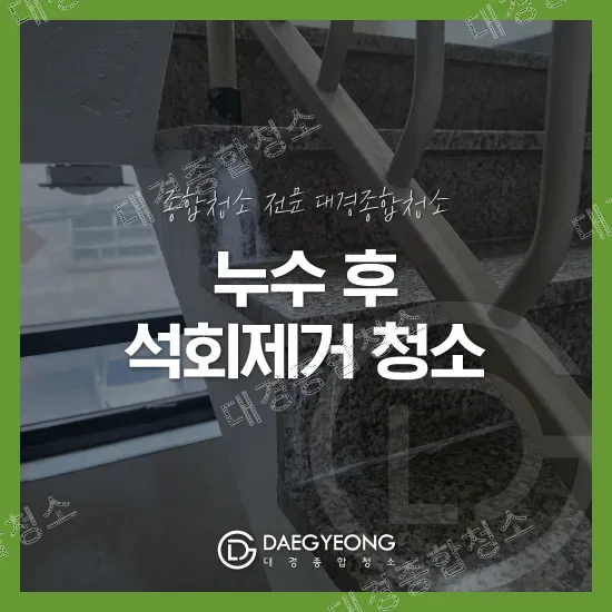 빌라 계단 난간 배경의 누수 석회제거 청소 안내 이미지